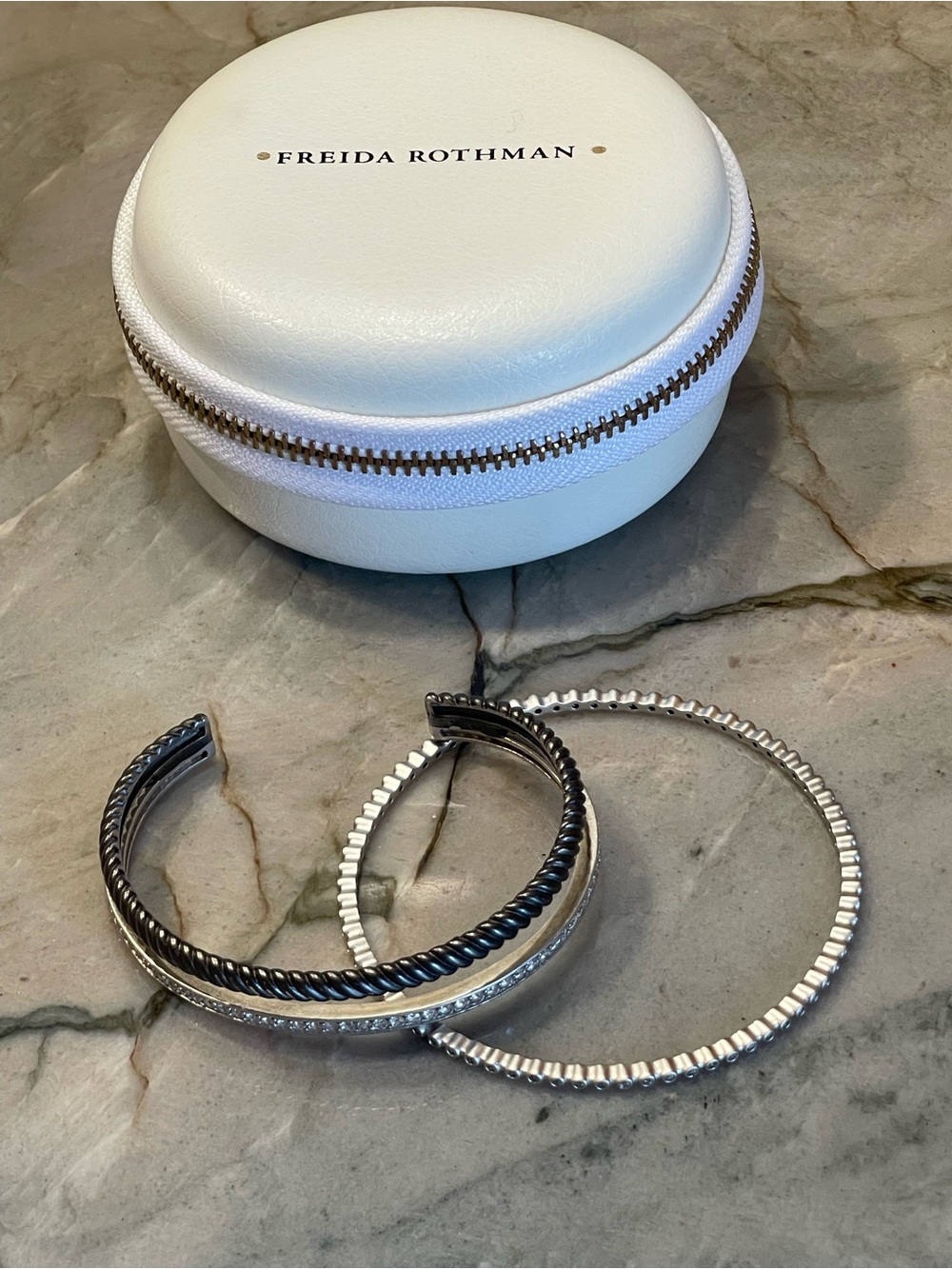 Freida Rothman Sterling Silver Twisted Cable Pavé Cuff & Bangle Set